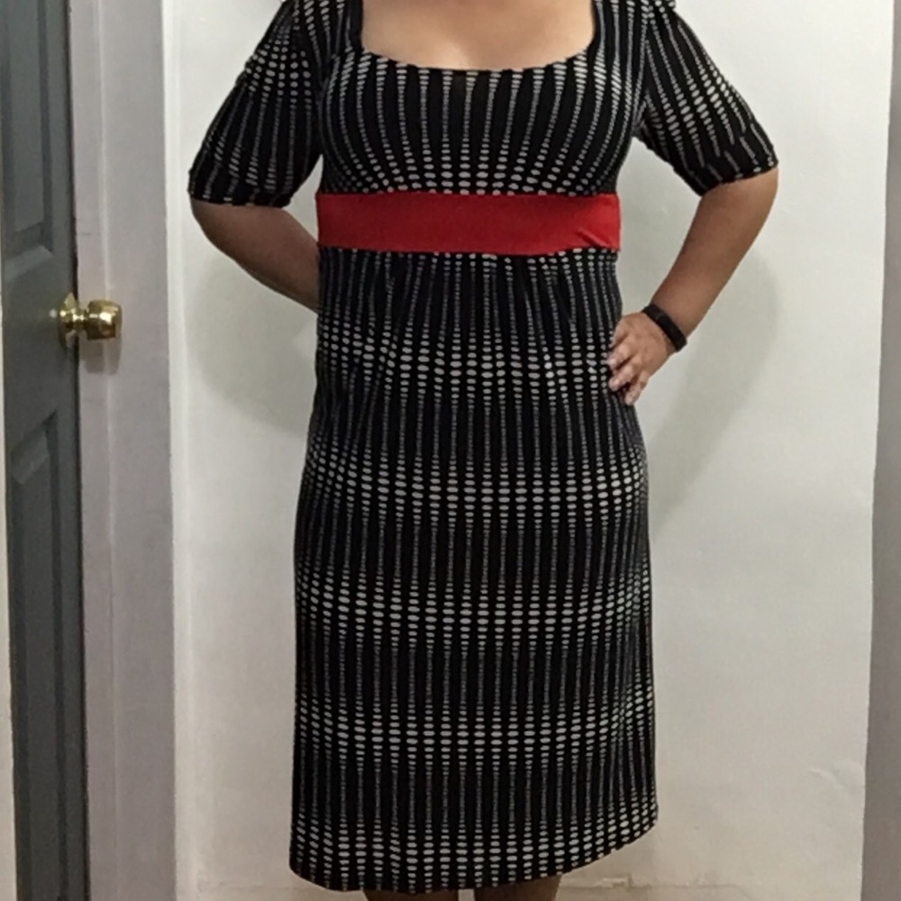 Black/white & red polka dot striped dress